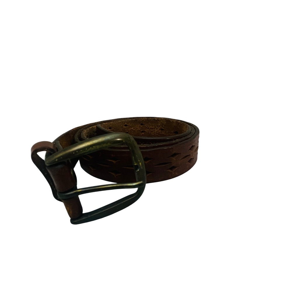 Mens Western Rugged Perforated Belt Size 36 Brown Distressed Cowboy